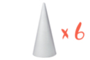 Cône en polystyrène 25 cm x Ø 10 cm - 6 pièces - Formes à décorer - Polystyrène - 10doigts.fr