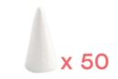 Cônes en polystyrène 11 cm - 50 pièces - Formes à décorer - Polystyrène - 10doigts.fr
