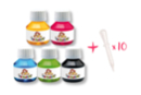 Encre à dessiner, 60 ml - 5 couleurs + CADEAU de 10 pipettes compte-gouttes - Encres liquides - 10doigts.fr