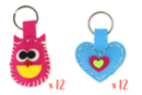 Kit porte-clés en feutrine à fabriquer - 12 hiboux + 12 coeurs - Kits en feutrine - 10doigts.fr