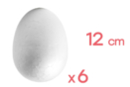 Oeuf en polystyrène 12 x 9 cm - 6 pièces - Oeufs de Pâques créatif - 10doigts.fr
