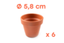 Pots en terre cuite Ø 5,8 cm - Hauteur 5 cm - 6 pots - Supports en céramique à décorer - 10doigts.fr