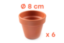 Pots en terre cuite Ø 8 cm - Hauteur 8 cm  - 6 pots - Supports en céramique à décorer - 10doigts.fr