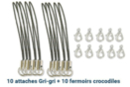 Attaches gri-gri noires + fermoirs carabine - Lot de 10 - Porte-clés 16274 - 10doigts.fr