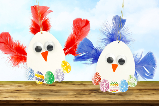 Bricolage Enfant Paques Poule Plumes colores - Activités manuelles DIY Pâques - 10doigts.fr