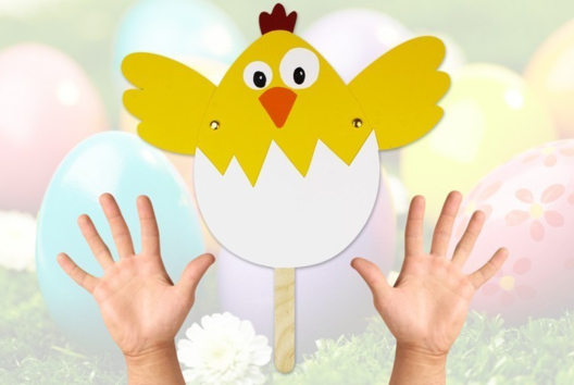 Marionnette poussin Pâques - Activités manuelles DIY Pâques - 10doigts.fr