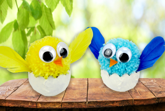 poussin pompon en laine pâques - Activités manuelles DIY Pâques - 10doigts.fr