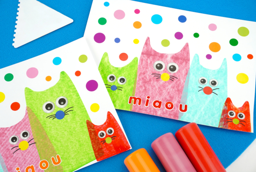 technique peinture raclette facile enfant chat - Activités manuelles animaux - 10doigts.fr - 2