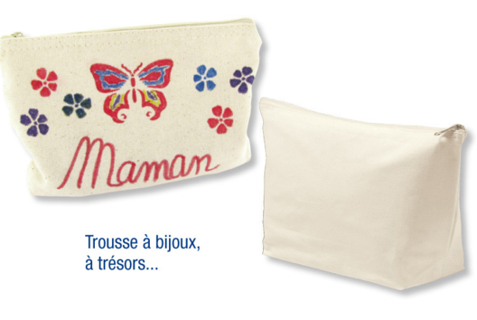Trousse à bijoux, à trésors... en coton avec fermeture zippée 19 x 13.5 cm - Activités manuelles fête des mères - 10doigts.fr