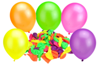 Ballons ronds, couleurs fluos - 100 ballons - Ballons, guirlandes, serpentins - 10doigts.fr