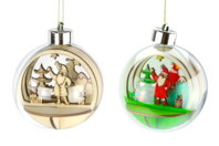 Scénette en bois et sa boule en plastique - Suspensions et boules de Noël - 10doigts.fr