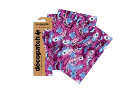 3 feuilles decopatch plumes violet - Papiers Décopatch – 10doigts.fr