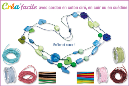 Perles CréaFacile avec cordon en coton ciré, cuir - Fil coton, échevette – 10doigts.fr