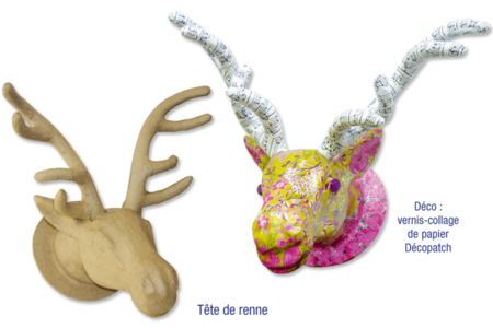 Tête de cerf 39 cm en carton papier mâché - 10doigts.fr