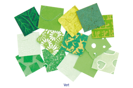 Set d'environ 140 papiers artisanaux indien en camaïeu vert - 10doigts.fr