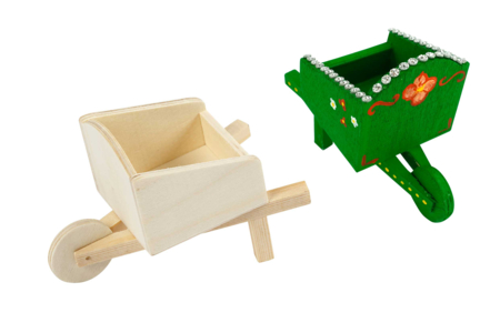 Brouette en bois miniature peinte - Univers Miniature : maison de poupée et miniatures – 10doigts.fr