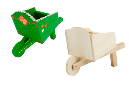 Brouette en bois miniature - Univers Miniature : maison de poupée et miniatures – 10doigts.fr