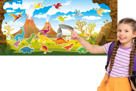 Gommettes “dinosaures” + fresque jurassique - Gommettes Histoires et décors – 10doigts.fr