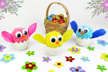 poussin pompon en laine pâques - Activités manuelles DIY Pâques – 10doigts.fr