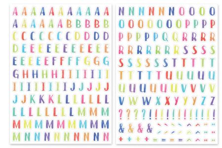 Set de 256 gommettes alphabet aquarelle (2 planches) - Gommettes Alphabet, messages – 10doigts.fr