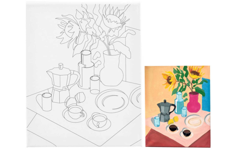 Toile imprimée 24 x 30 cm - Le petit déjeuner - Peinture aux numéros – 10doigts.fr