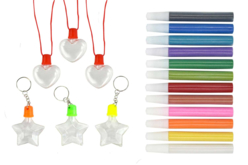 Kit 6 bijoux à remplir + 12 tubes de sable - Porte-clés - 10doigts.fr