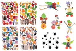 MAXI LOT de 386 gommettes Nature + 80 yeux mobiles adhésifs - Kits animaux et nature - 10doigts.fr
