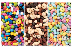 Maxi lot de 750 perles en bois - couleurs vives, pastel et bois - Perles Bois - 10doigts.fr
