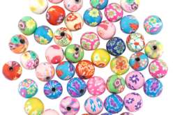 Perles rondes polymère Millefiori - 50 perles - Perles Pâte polymère - 10doigts.fr