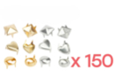 Clous formes assorties ( pyramides, ronds,  coeurs) or et argent - 8 lots (150 clous) - Clous et rivets - 10doigts.fr