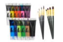 Peinture acrylique - Set de 12 tubes 75 ml (Toutes les couleurs sauf or et argent) + CADEAU : 1 set de 8 pinceaux (4 brosses plates + 4 pinceaux ronds)  à poils synthétiques - Peinture acrylique mate - 10doigts.fr