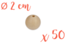 Perles bois 2 cm / Ø trou 3,5 mm - 50 perles - Perles Bois - 10doigts.fr