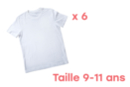 T-Shirt coton blanc 9/11 ans - 6 pcs - Coton, lin - Textiles 07426 - 10doigts.fr