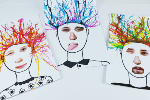 Portraits rigolos avec la technique de l'encre soufflée