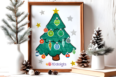 Coloriage et collage Sapin de Noël