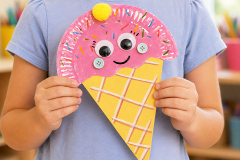 Cornet de glace avec une assiette en carton
