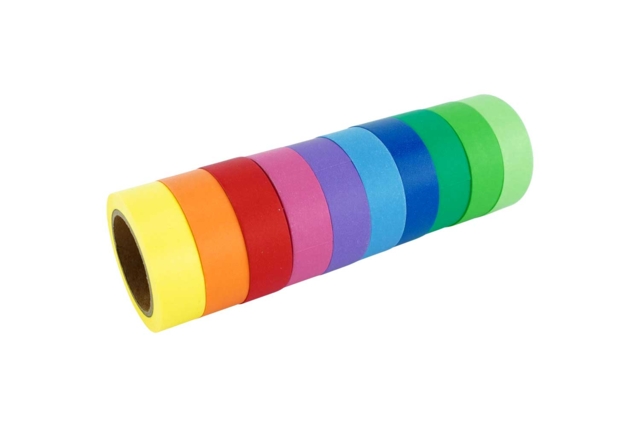 10 Rouleaux de masking tape arc-en-ciel  - Adhésifs colorés et Masking tape - 10doigts.fr