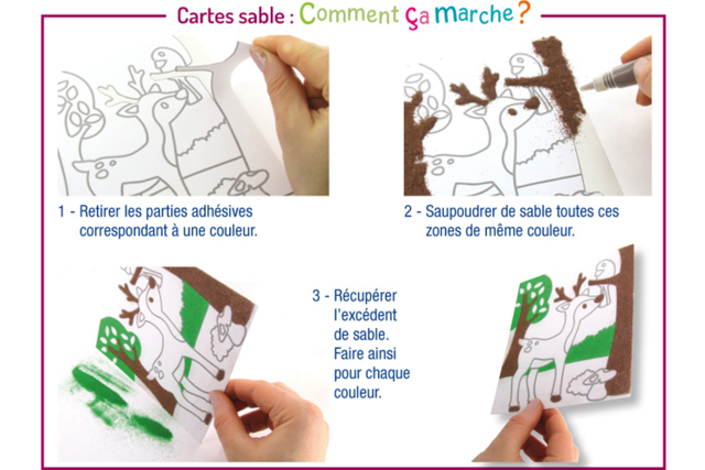 Cartes sable : Comment ça marche ? - Sable coloré : tout le matériel pour créer des tableaux en sable - 10doigts.fr