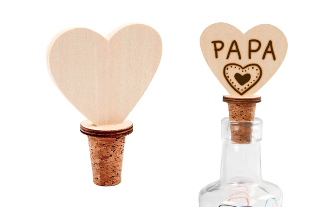 12 bouchons coeur en bois et liege - Objets en bois à décorer pour la cuisine - 10doigts.fr