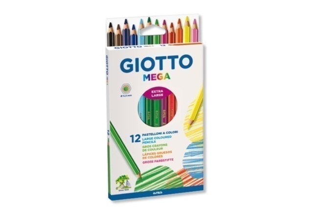 12 maxi crayons de couleur GIOTTO Méga - Crayons de couleur pour enfants : du premier gribouillage au dessin d'artiste - 10doigts.fr