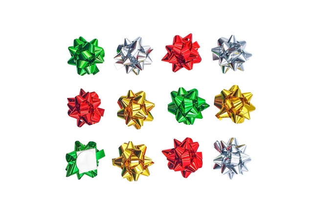 12 nœuds étoiles en bolduc métallisé - Rubans cadeaux - 10doigts.fr