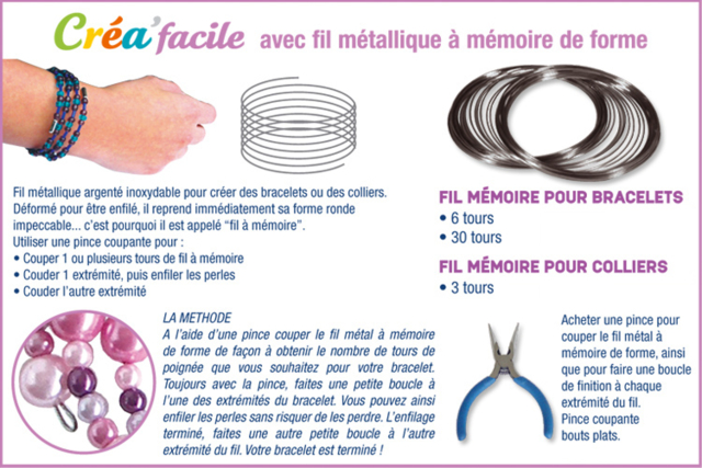 Perles CréaFacile avec fil métallique à mémoire de forme - Bracelets - 10doigts.fr