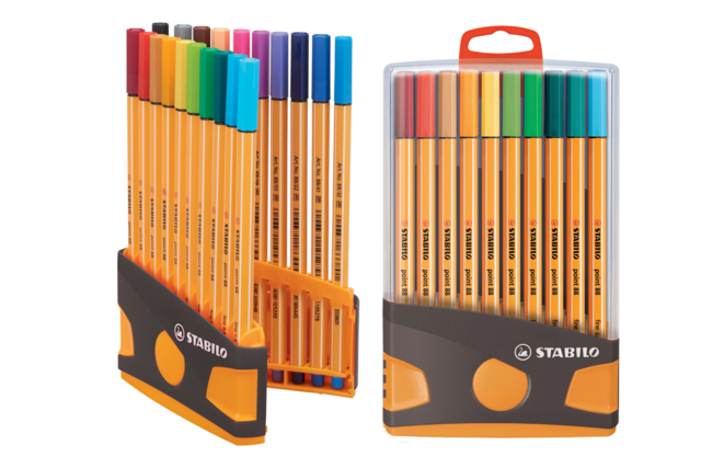 20 feutres Stabilo Pen pointe fine (largeur de trait = 0,4 mm) - Feutres pointes fines : la précision pour le dessin et l'écriture - 10doigts.fr