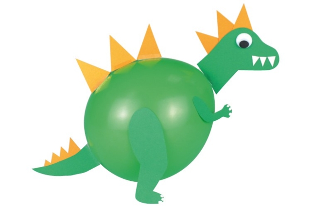 dinosaure avec ballon de baudruche et papier - Ballons, guirlandes, serpentins - 10doigts.fr