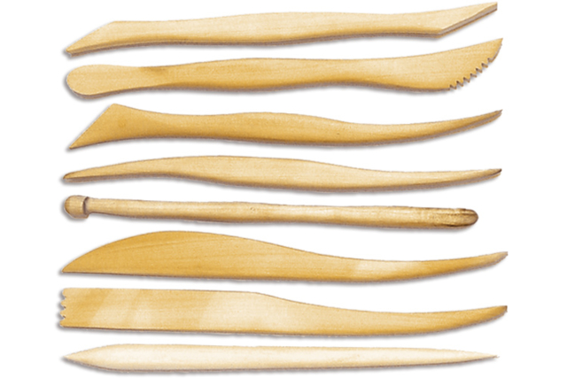 Set de 8 grands ébauchoirs en bois, formes assorties - Outils de Modelage - 10doigts.fr