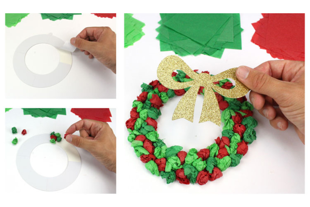 Couronnes de Noël en papier de soie - Kits créatifs de Noël pour les enfants - 10doigts.fr