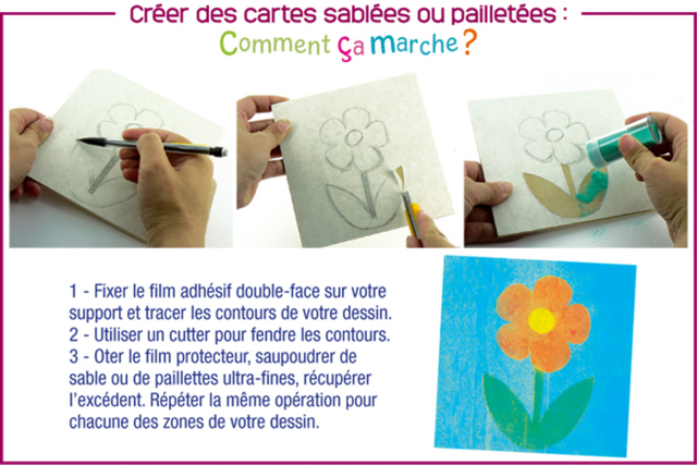 Créer des cartes à sabler ou à pailleter - Scotch et adhésifs - 10doigts.fr