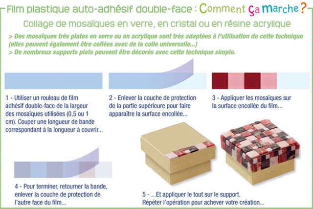 Film adhésif double-face en bande pour coller des mosaiques - Scotch et adhésifs - 10doigts.fr