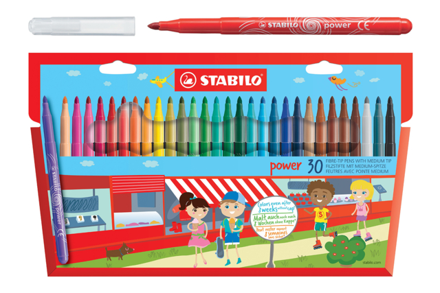30 feutres de coloriage Stabilo Power  - Feutres pointes moyennes : l'outil polyvalent pour le dessin et l'école - 10doigts.fr