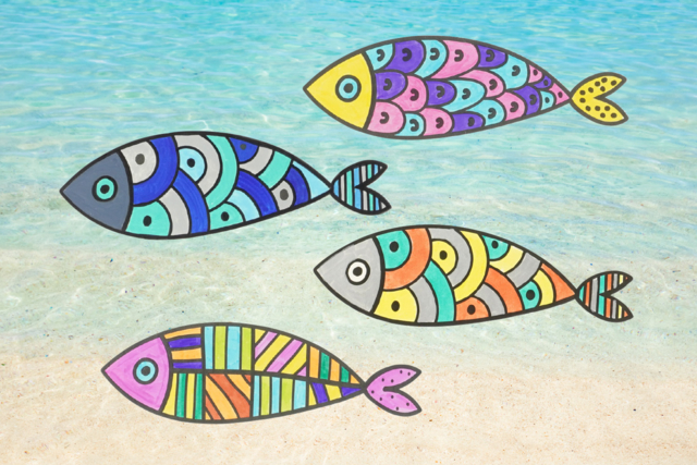 30 Poissons à colorier  - Supports de Pâques à décorer - 10doigts.fr